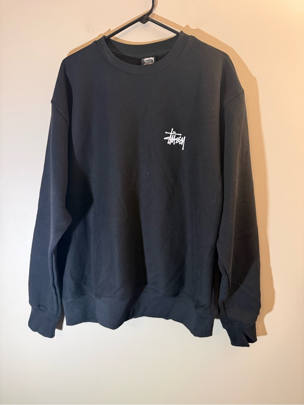 Stussy Black Crewneck with White Chest Logo